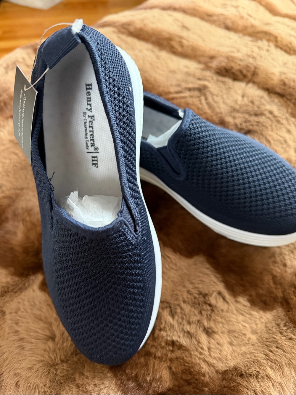 Henry Ferrera Knit Slip-On Sneakers - Navy Sz 6 NIB